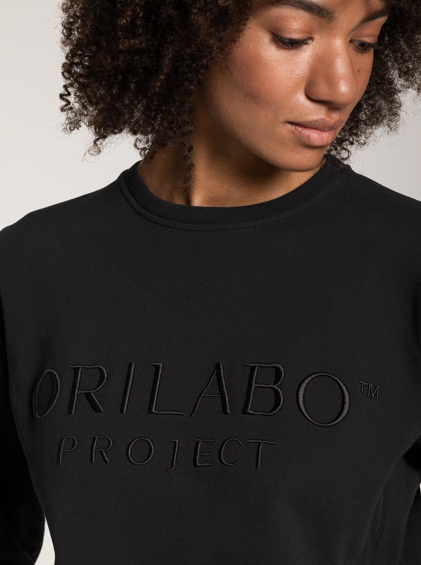 Women's Terry Cropped & Embroided Crewneck - Black - ORILABO Project